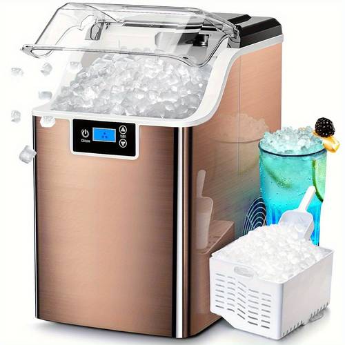 ice makers countertop pebble ice machine with chewable pellet ice 35lbs 24h self cleaning click operation for kitchen office stainless steel silvery