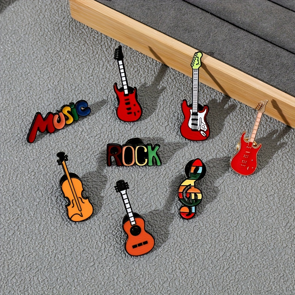 

8 Sets Of Exquisite Retro Painted Enamel Music Festival Concert Elements, Alloy Brooches, Guitar Note Shapes, Metal Drip Badges, Accessory Pins