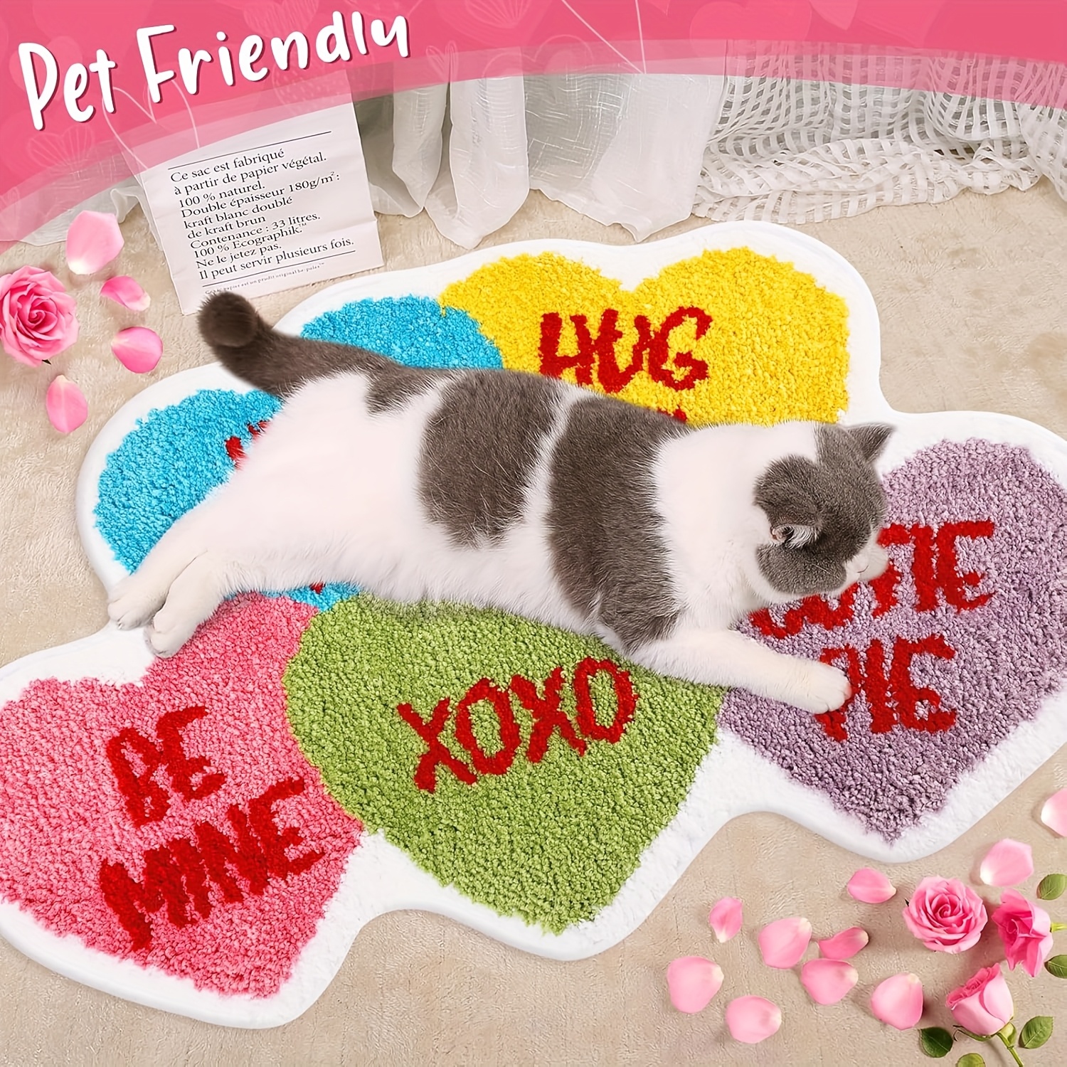 

A Set Of 5 Heart-shaped Non-slip Mats, Suitable For Bedrooms, Studies, Bathrooms, Rvs, And More, Home And Holiday Decoration.