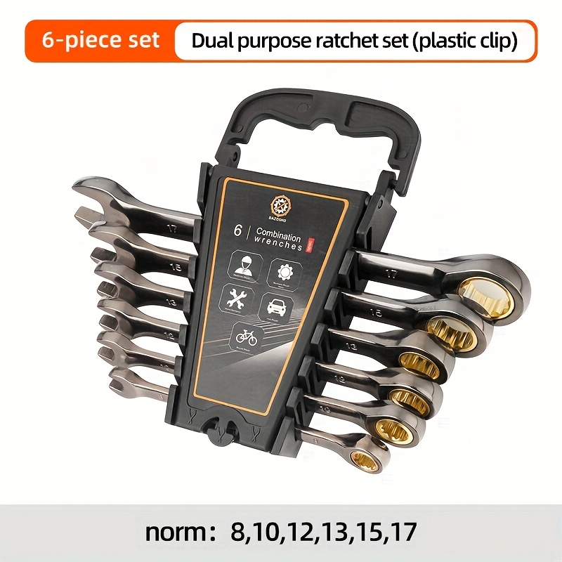 E-shop 6/8/10/11/12-teiliges Ratschenschlüssel-Set mit festem Kopf aus Schwarz-Nickel, 72 Zähne, Ratschenschlüssel-Werkzeug, Heimwerker-Werkzeug,