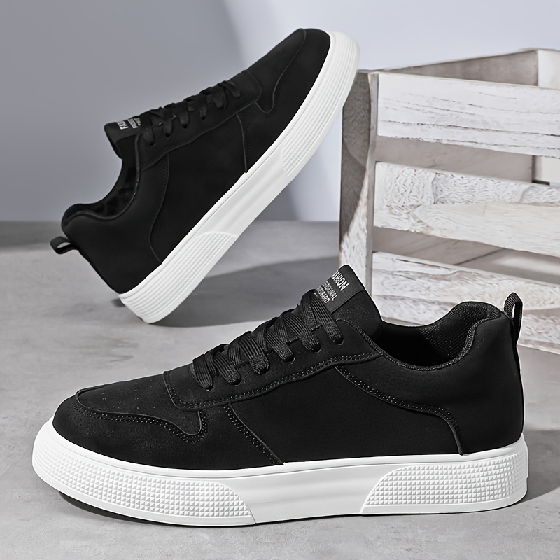 mens black casual sneakers breathable thick pvc sole lace up   for everyday sporty wear   footwear classic   style comfortable fabric insole Product details 1