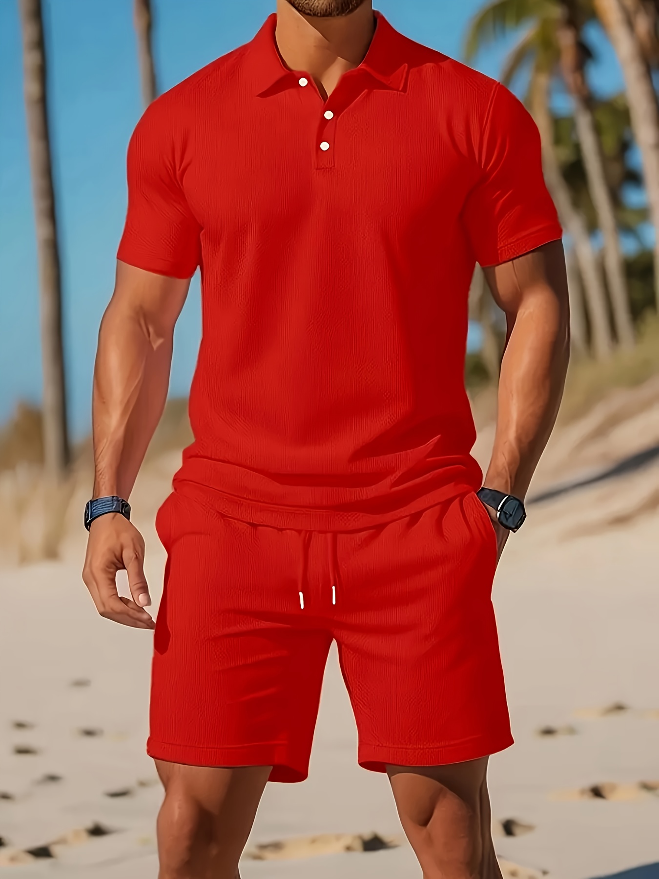 men's summer two piece set: lightweight red shirt Temu Oman