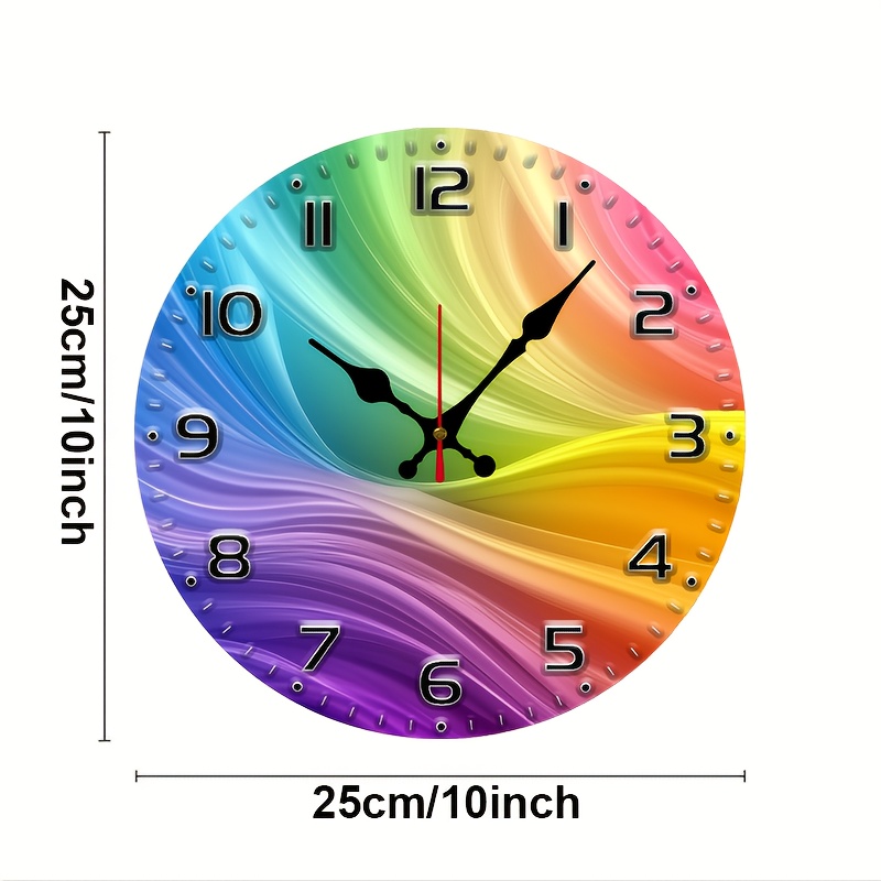 TEMU 1pc Vibrant Abstract Swirl Backdrop 10inch Wood Veneer Europe And America Style Round Silent Flat Clock - Batteries Not Included - Ideal For