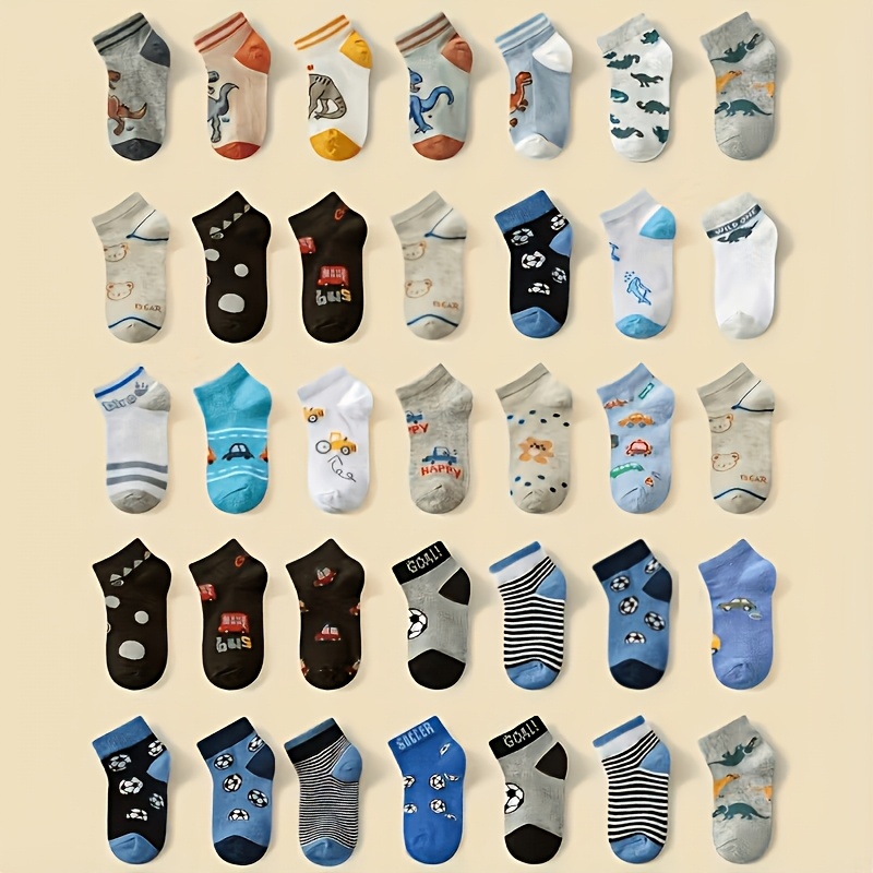 10 Pairs Boys' Cartoon Car Shark Bear Letter Cute Casual Short Socks Random Styles