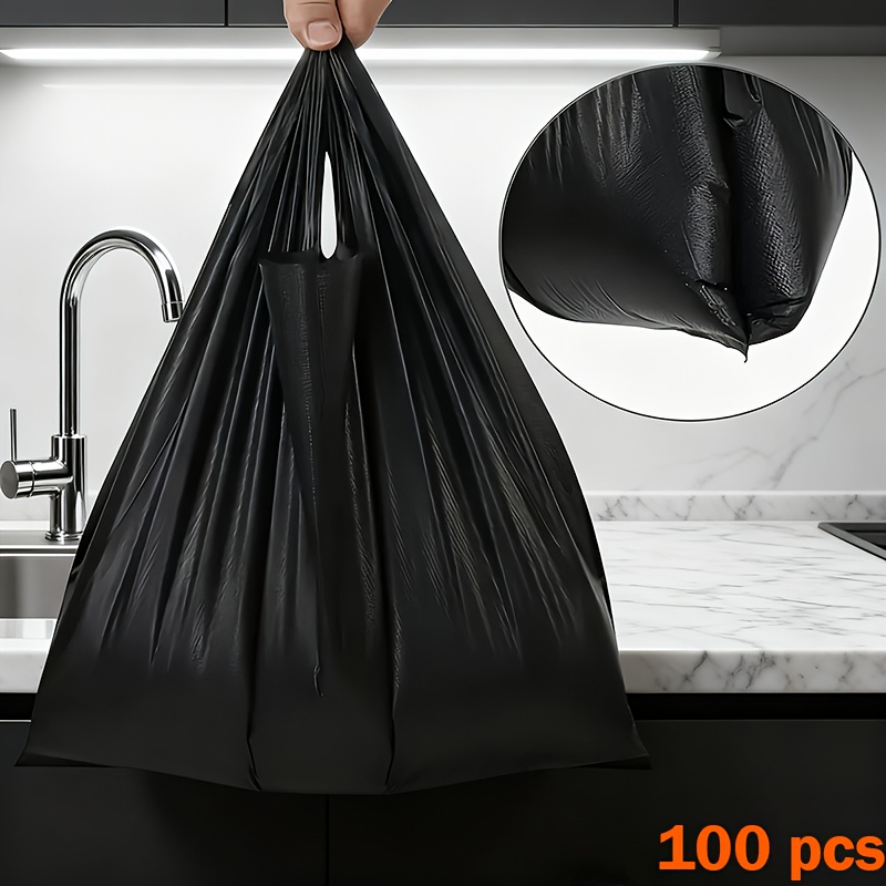TEMU 100pcs Of Black Large-sized Portable Garbage Bags, Cleaning Products, Durable Disposable Garbage Bags, Suitable For Living Rooms, Bedrooms,