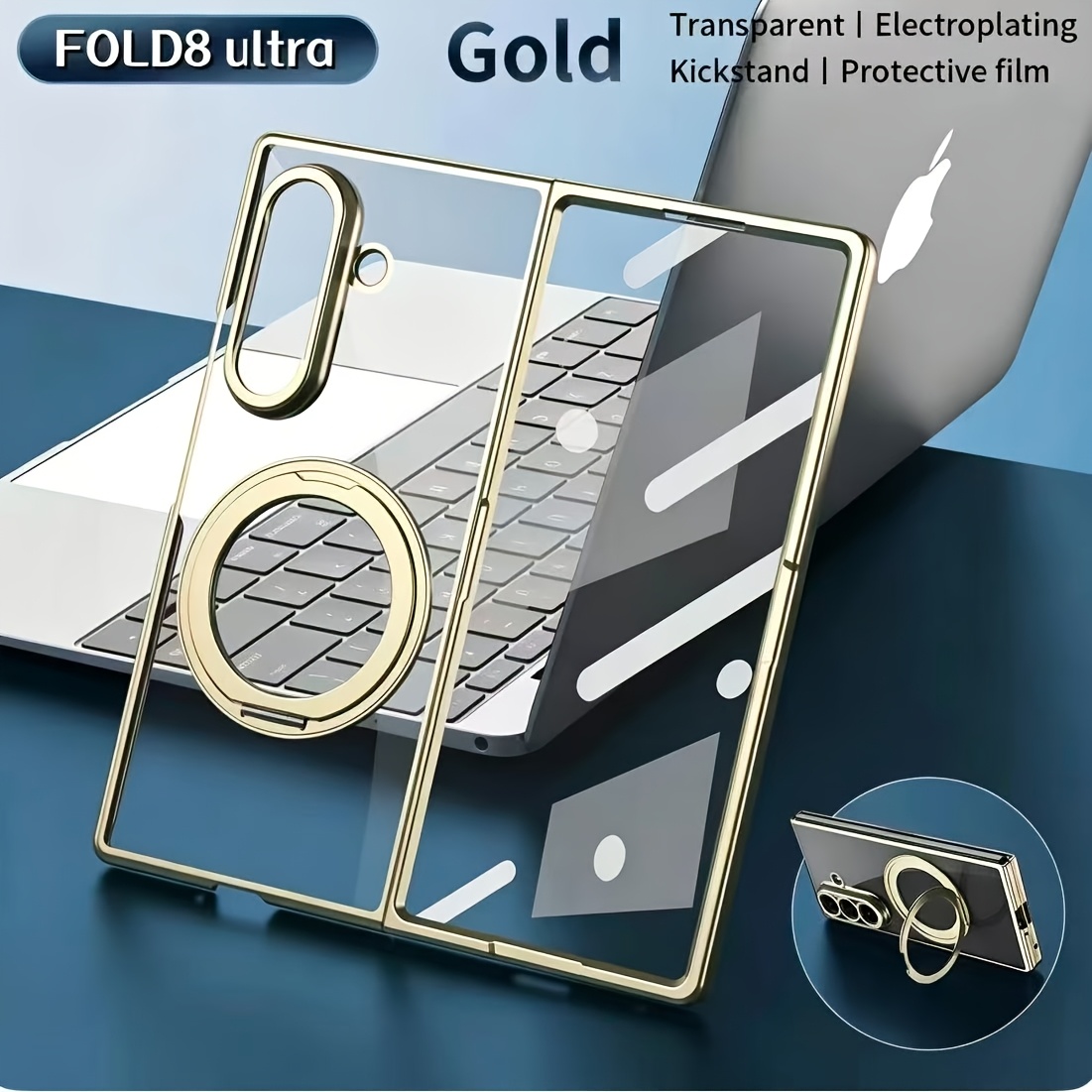 TEMU Phone Case: Phone Case For Galaxy Z Fold8 Ultra, Golden -degree Rotating Magnetic Stand, Supports Wireless Charging, Integrated Shell And Film,