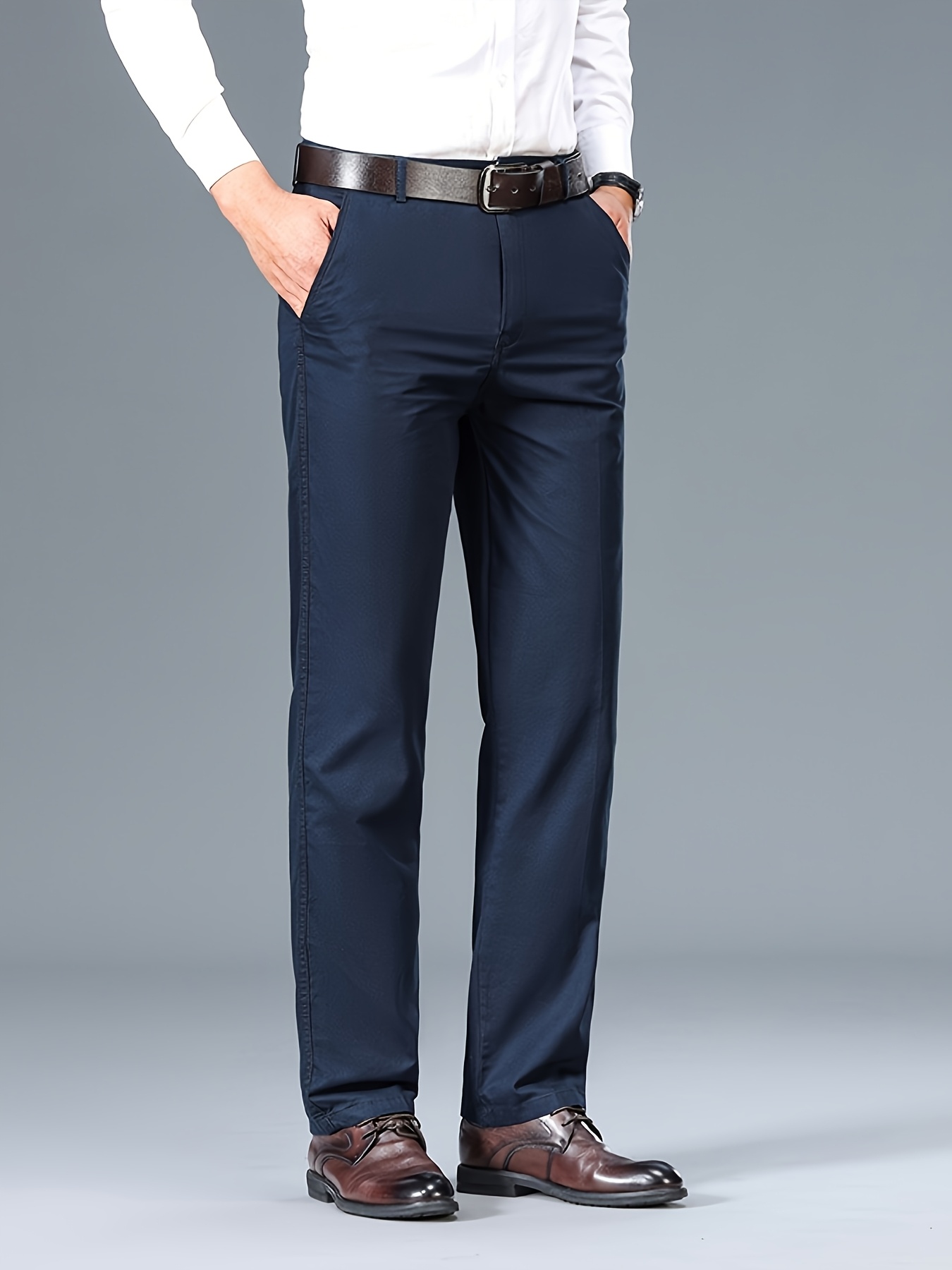 Men's Light Business Cotton Dress Pants - Straight Leg, Olive Green, 100% Cotton, Perfect for Office or Casual Outings