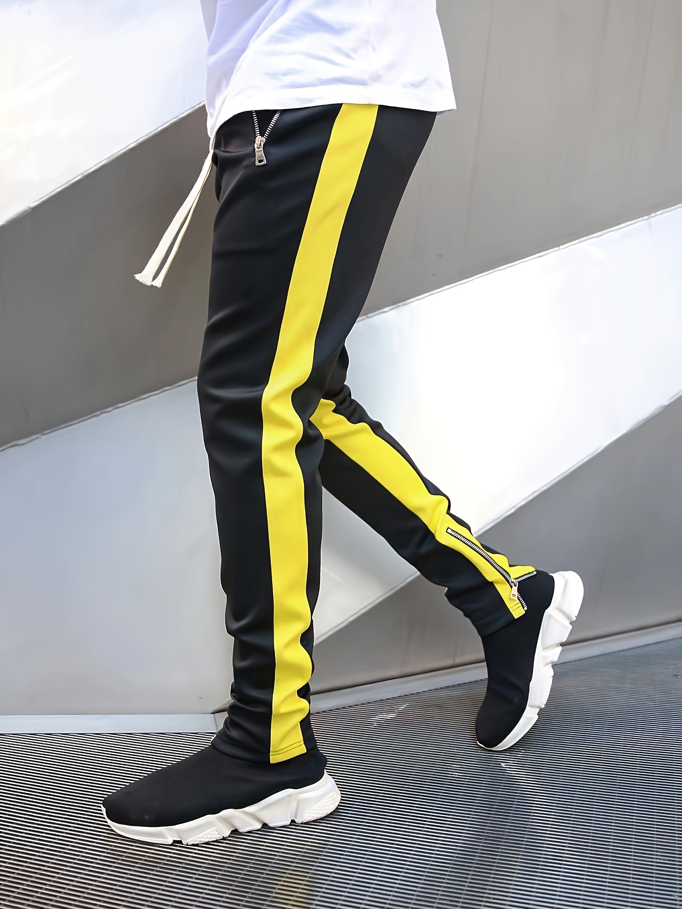 men's color block split pants zipper pockets casual - Temu