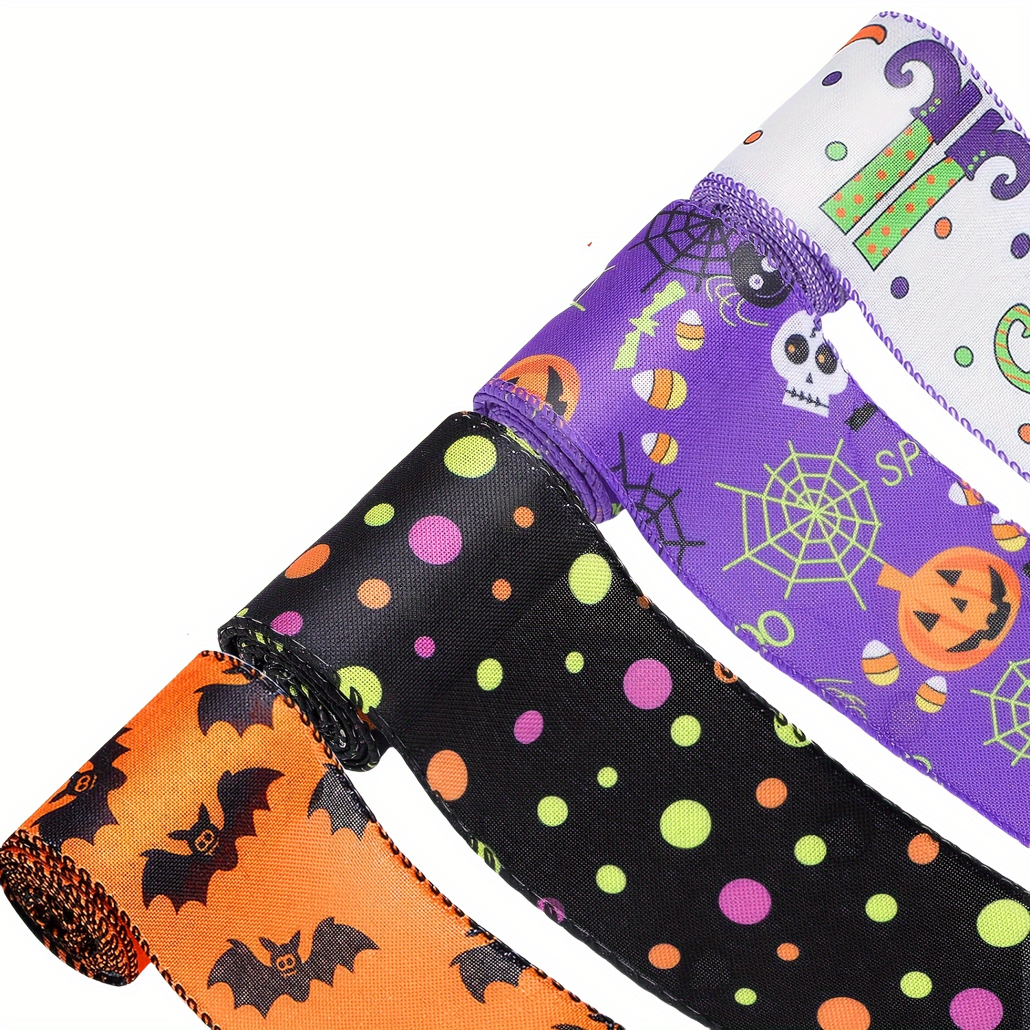 

4-piece Halloween Ribbon Set - 5 Yards Each Of Festive Spider Web & Pumpkin , Polyester Wired Edge Ribbon For Diy Crafts, Home & Party Decor