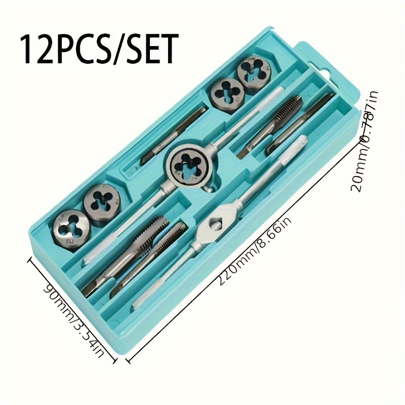 TEMU 12pcs Metric Screw Tap And Die Set, M3-m12 - Precision Alloy Threading Tools For Diy & Repair Projects