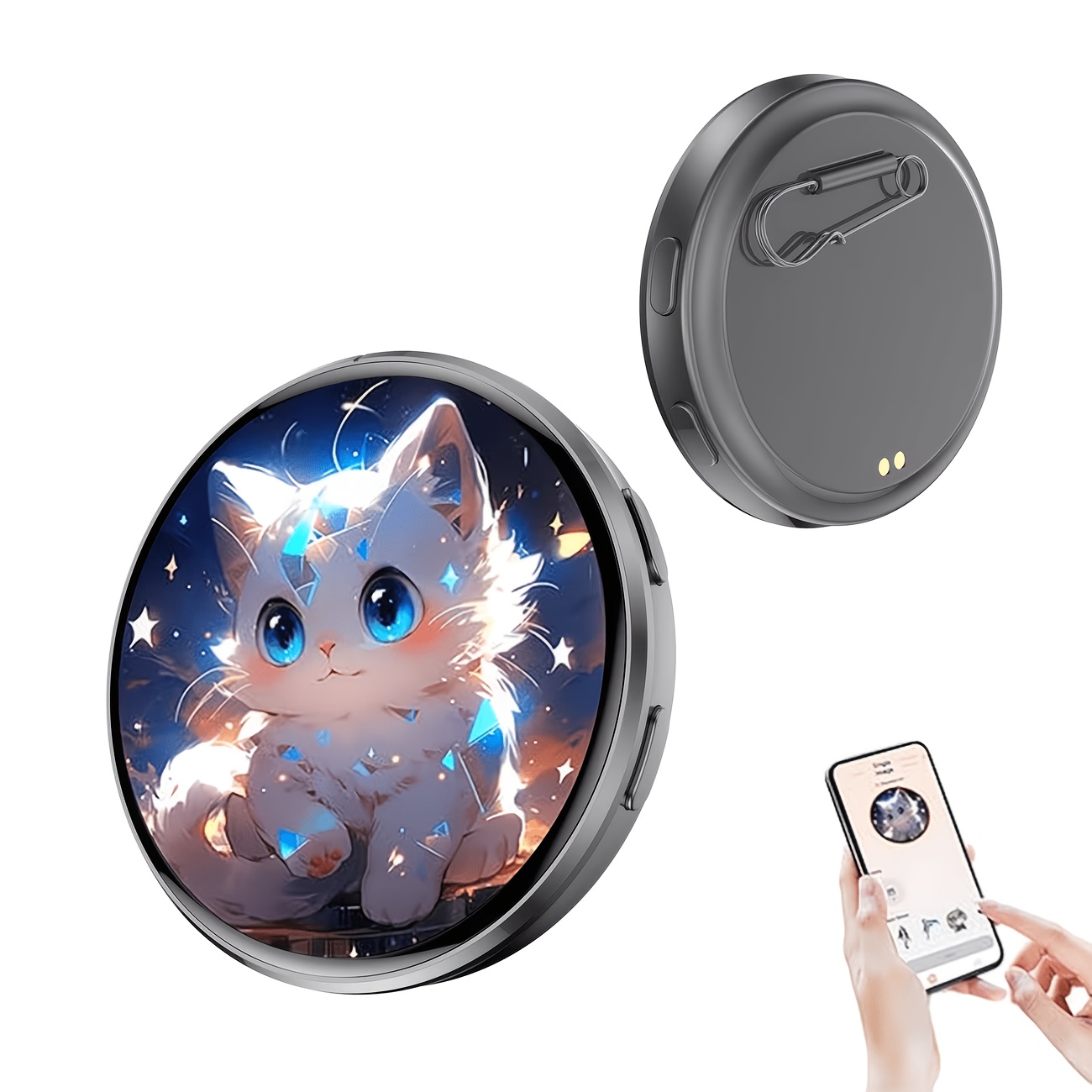 TEMU 2026 New Electronic Badge With Display, , High Frame Rate, 600mah , 6.0 Bluetooth, Usb Charging, Anime Brooch & Digital Badge Compatible With