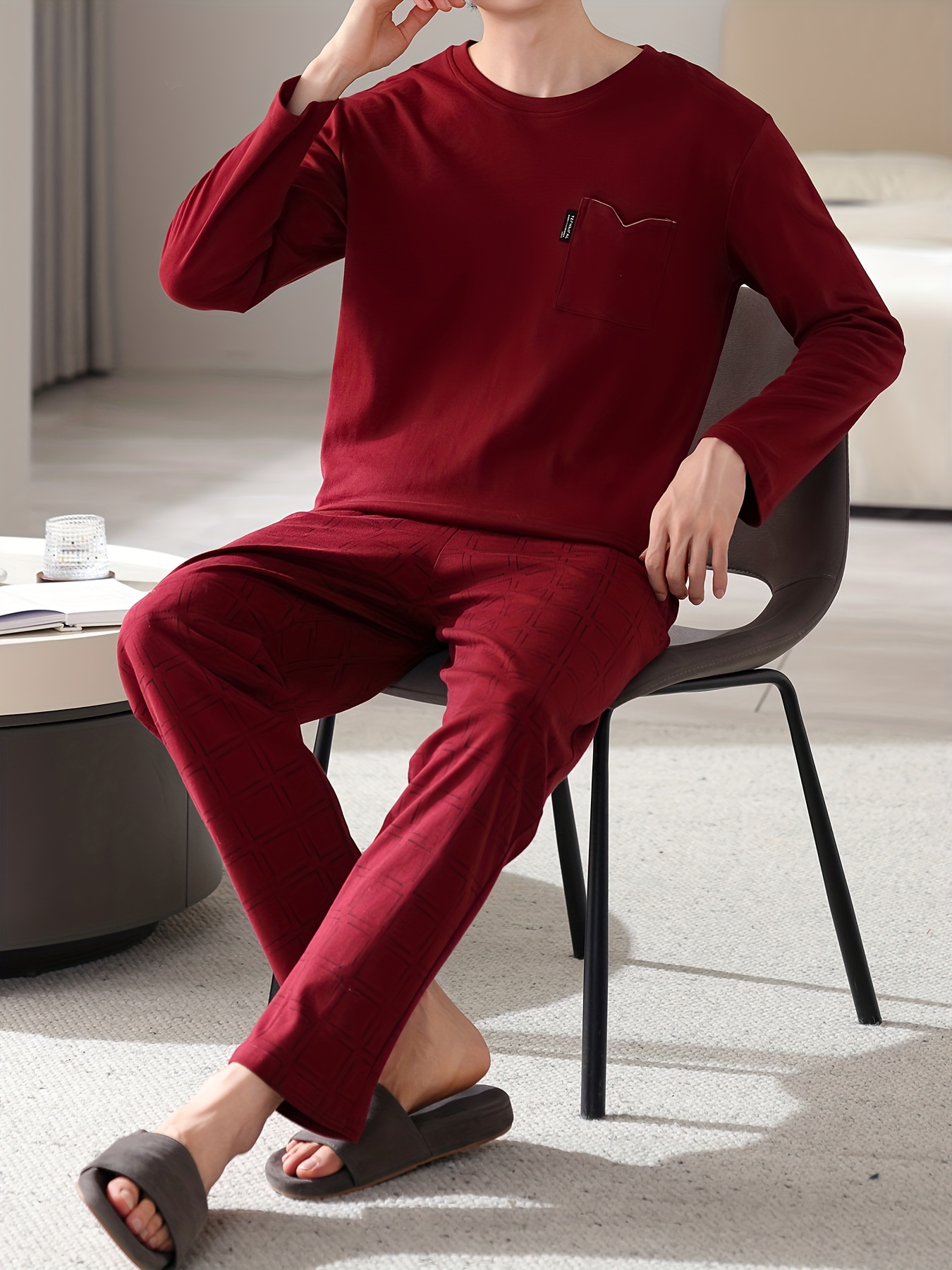 Red Men's Pure Cotton Pajamas Spring and Autumn Long Sleeve Birthday Year Christmas New Year Large Size Home Clothes Round Neck Casual Suit