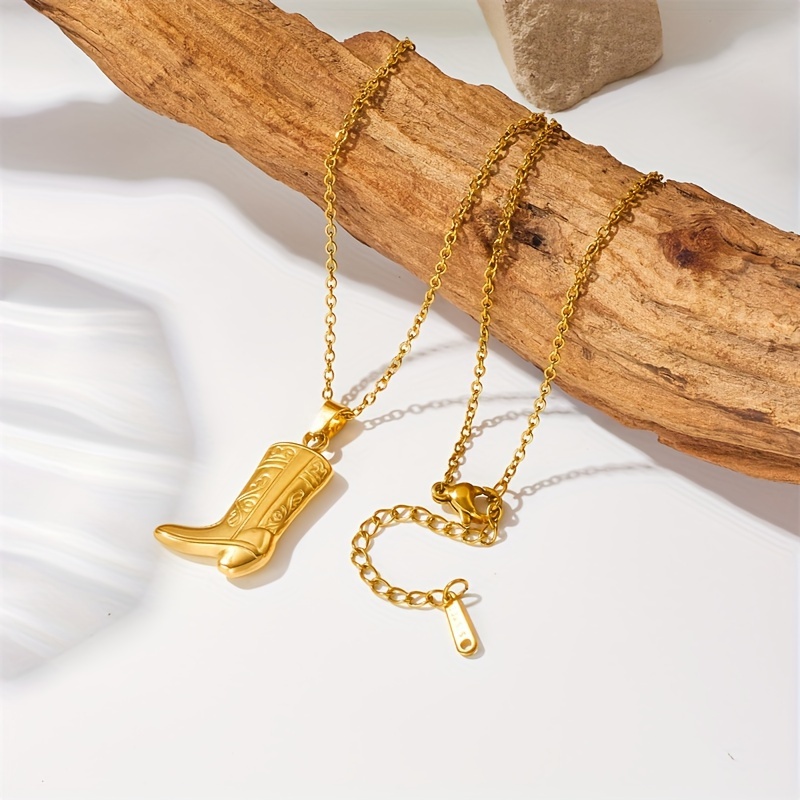 Retro Western Cowboy Boots Copper Pendant Necklace