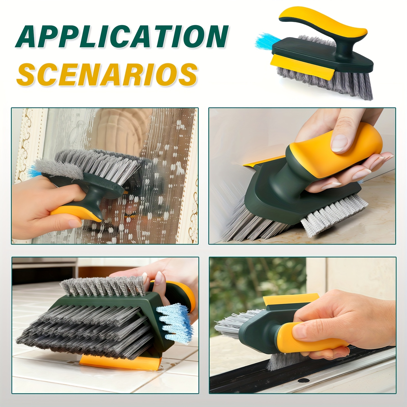 a versatile cleaning brush that can tight spaces   removes stains features bristles   sides is designed for   and is   portable and sturdy making it   cleaning bathrooms kitchens and living rooms Product details 9