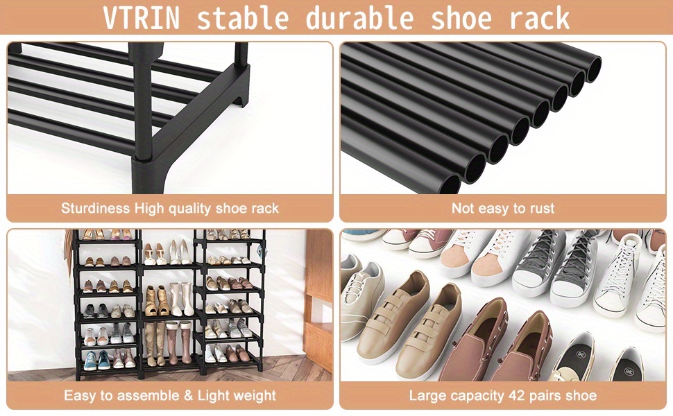 suporte de sapatos para entrada organizador de sapatos 8 camadas altas de armazenamento de sapatos 38-42   de sapatos e botas prateleira de sapatos resistente com ganchos suporte de sapatos de metal para armário quarto garagem,   detalhes 2