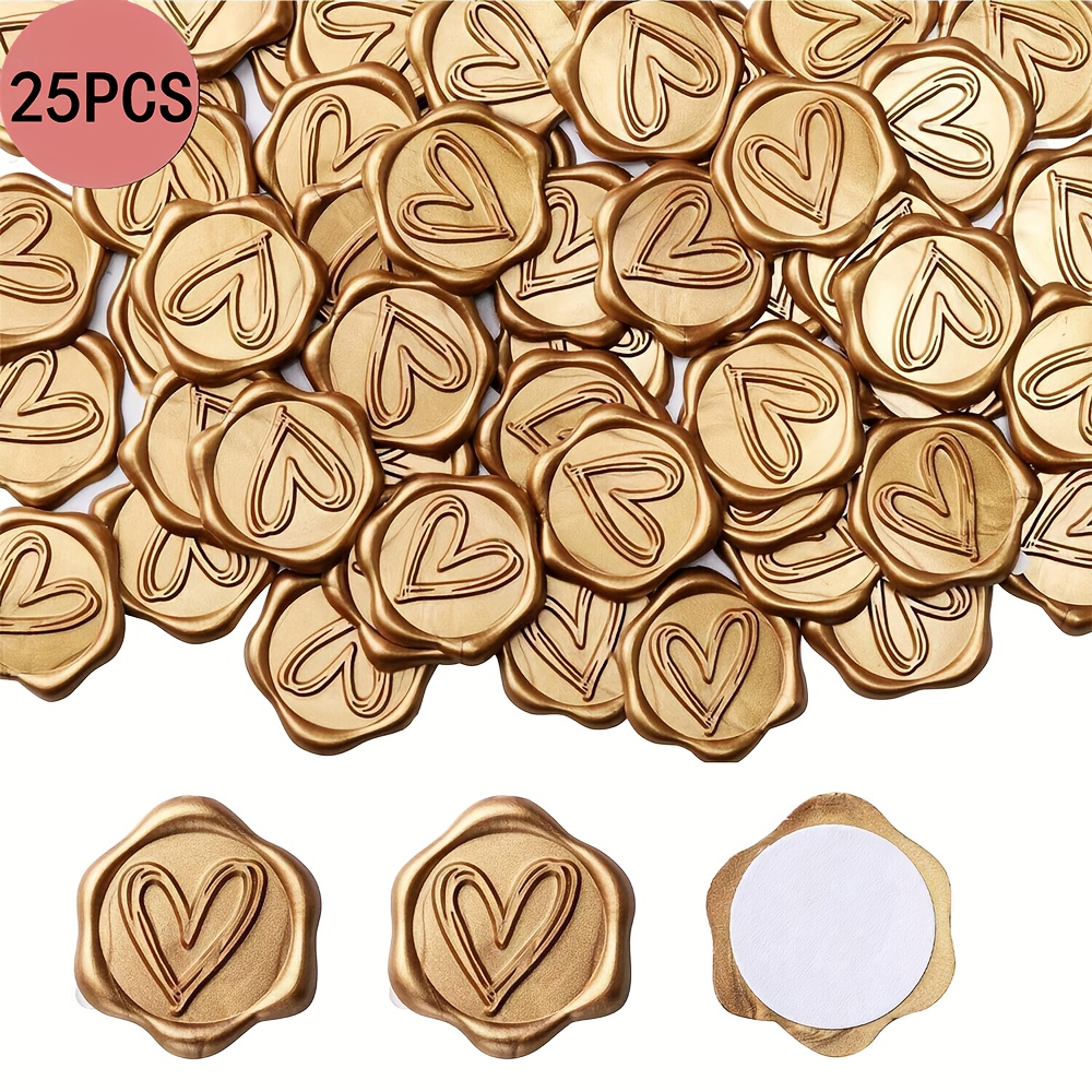 E-shop 25 Stück goldene Herz Muster Selbstklebende Wachssiegel - Wiederverwendbare ovale Versiegelungsaufkleber, für Hochzeits-Einladungen,