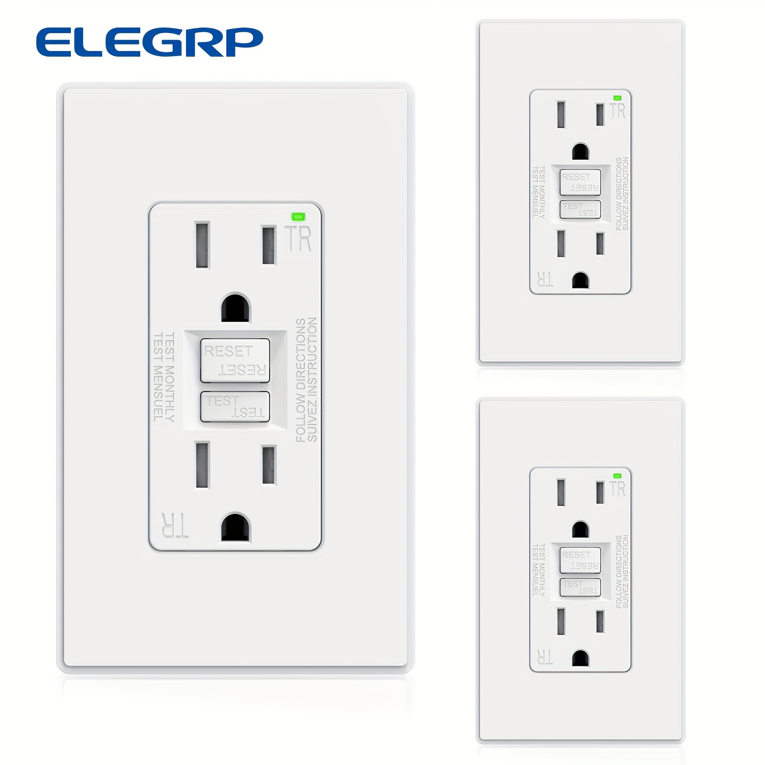 

Elegrp Gfci Outlet 15 Amp, Gfi Electrical Outlet , Tr Tamper Gfci Receptacle, Interrupters , , 3