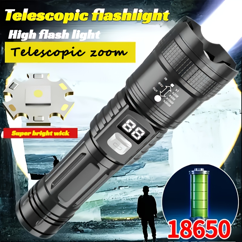 Rechargeable Tactical Flashlight USB-C LED with Digital Display