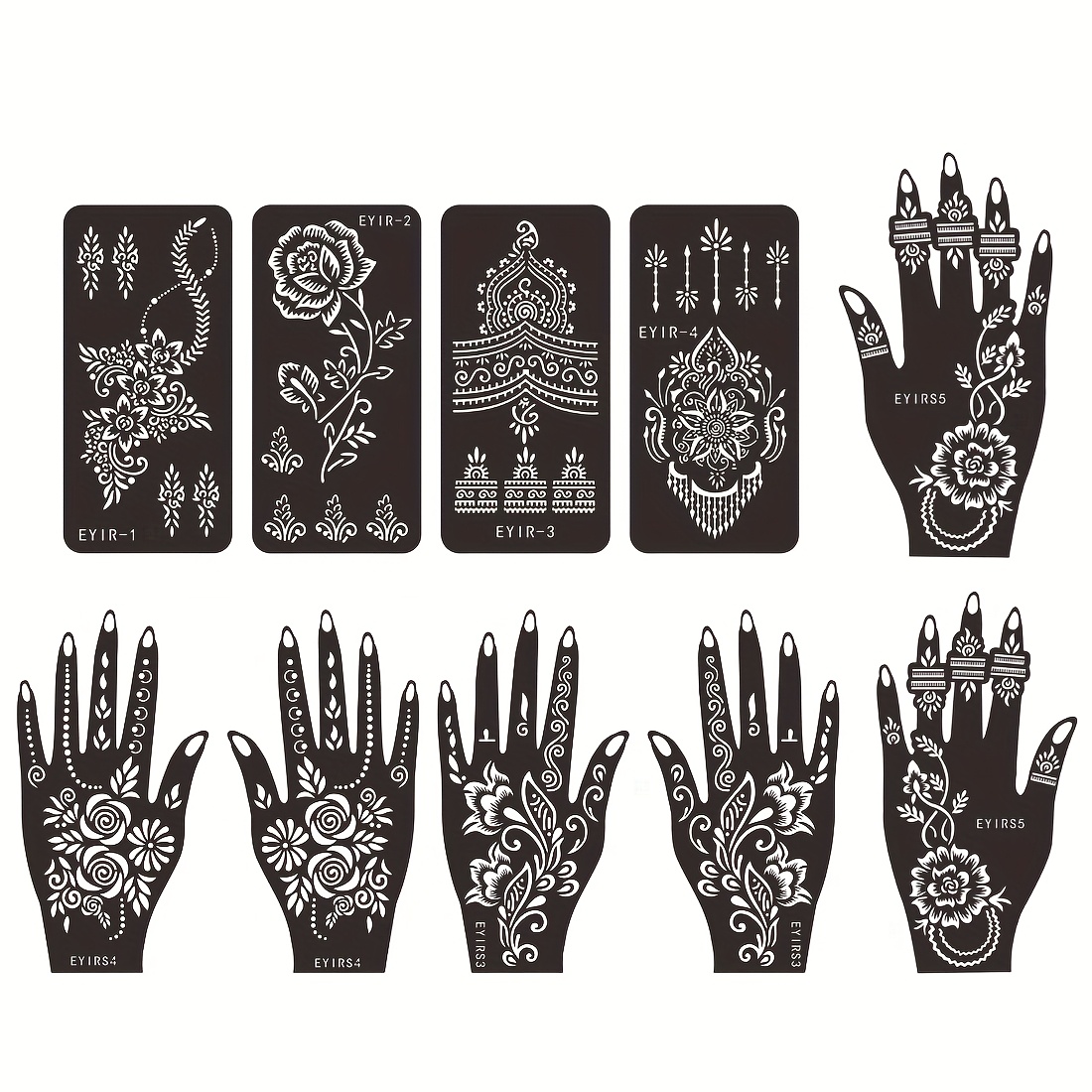 Image of 10pcs Eyir Reusable Self-adhesive Temporary Tattoo Stencils Suitable For Art, Stencil Kit With Pre-cut Designs For Diy Wedding, Bridal, Birthday, Christmas Party Tattoos - Application For &