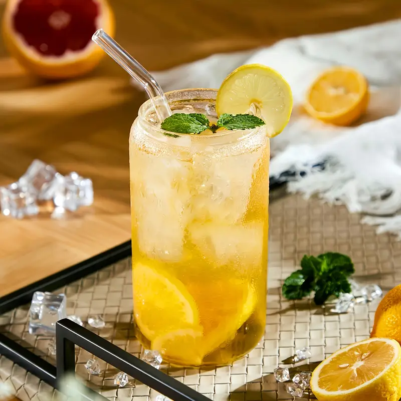 glass cups with bamboo lids and straws 8 set 16 oz reusable iced coffee cup beer can drinking jars for smoothie boba soda tea gift glass coffee cups cleaning brushes Product details 2