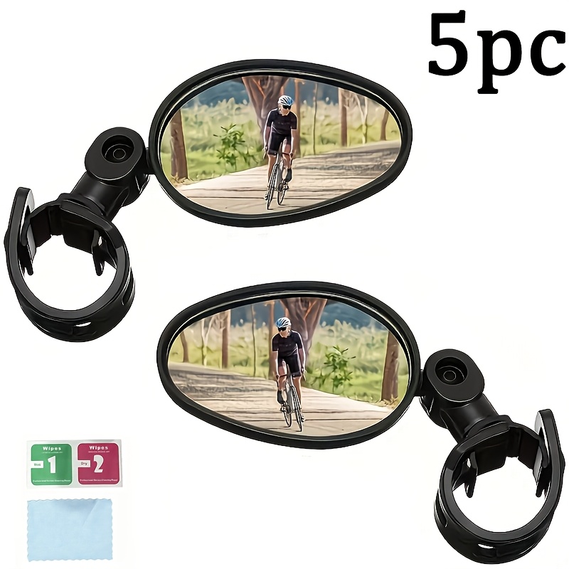 TEMU Lot de 5 pièces : 2 rétroviseurs de vélo + 3 outils de nettoyage - Rétroviseur de vélo noir à réglable à 360° - Matériau PVC durable, convient