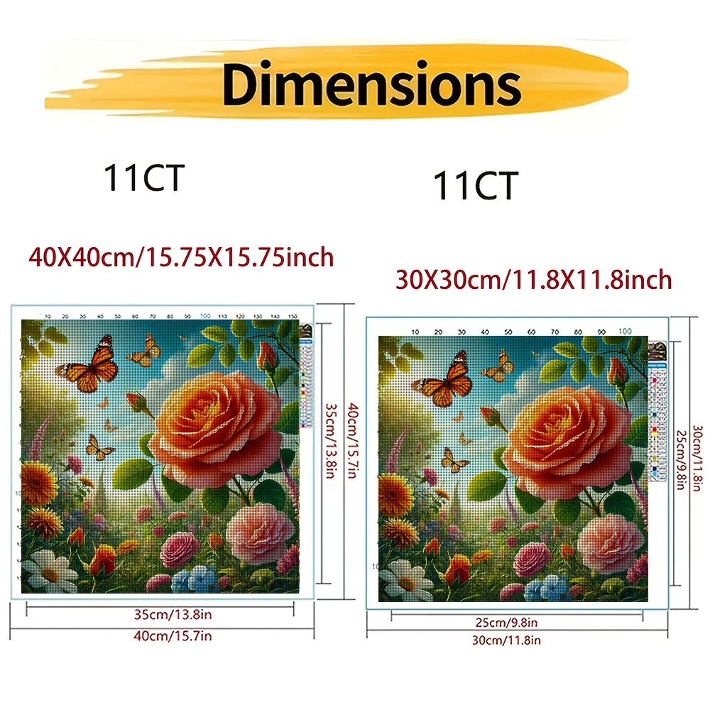 Frameless Cross Stitch Printed Kit, Butterflies Dancing Around Roses