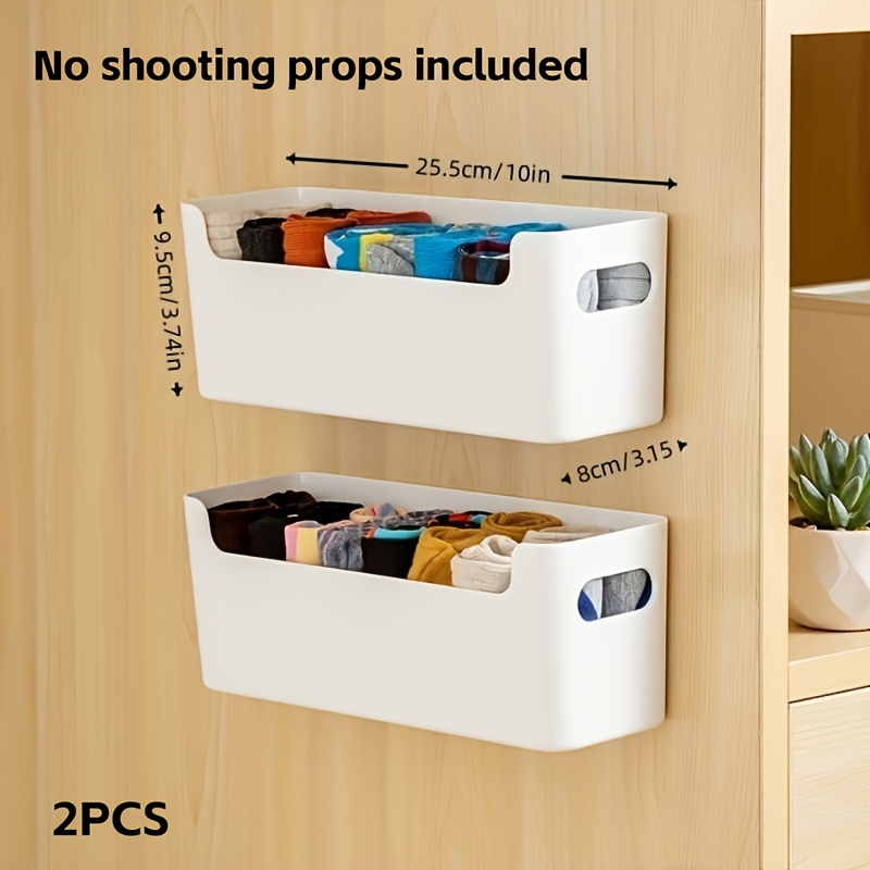 TEMU 2/3 Plastic Storage Box, Wall-mounted Without Drilling, Suitable For Kitchen, Bedroom And Bathroom Organization, Ideal For Cabinet And Wardrobe