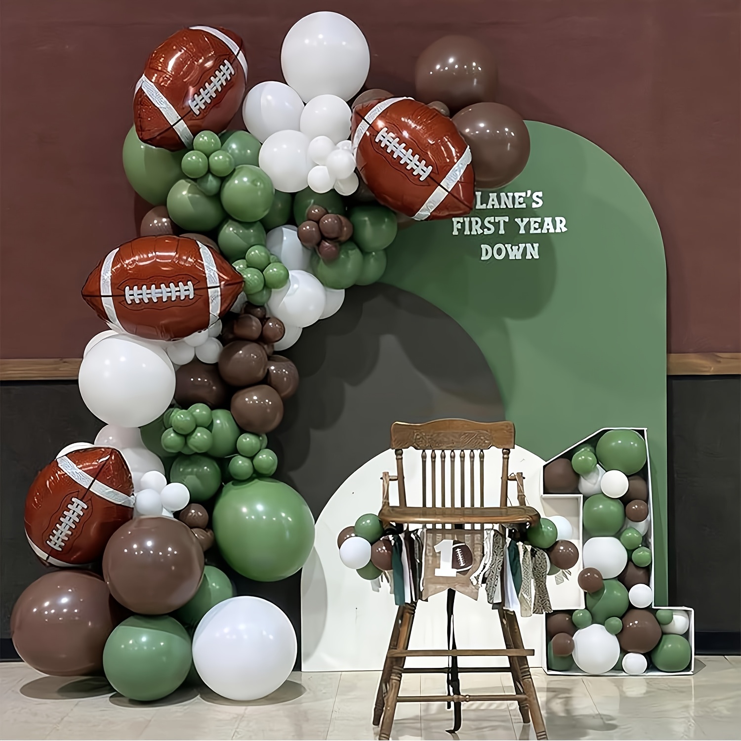 

133pcs Football Arch Kit - Green & With Football Foil Balloon For Theme Party Decorations - Oval Shape, Emulsion Material, No Electricity Needed