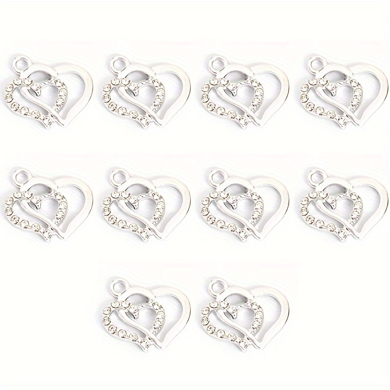 10pcs Shiny Rhinestones Inlaid Charms Elegant Temperament Necklace Bracelet Earrings Hollow Heart Styling Pendants Daily Wear Wedding Jewelry Accessories - 's Day Gift