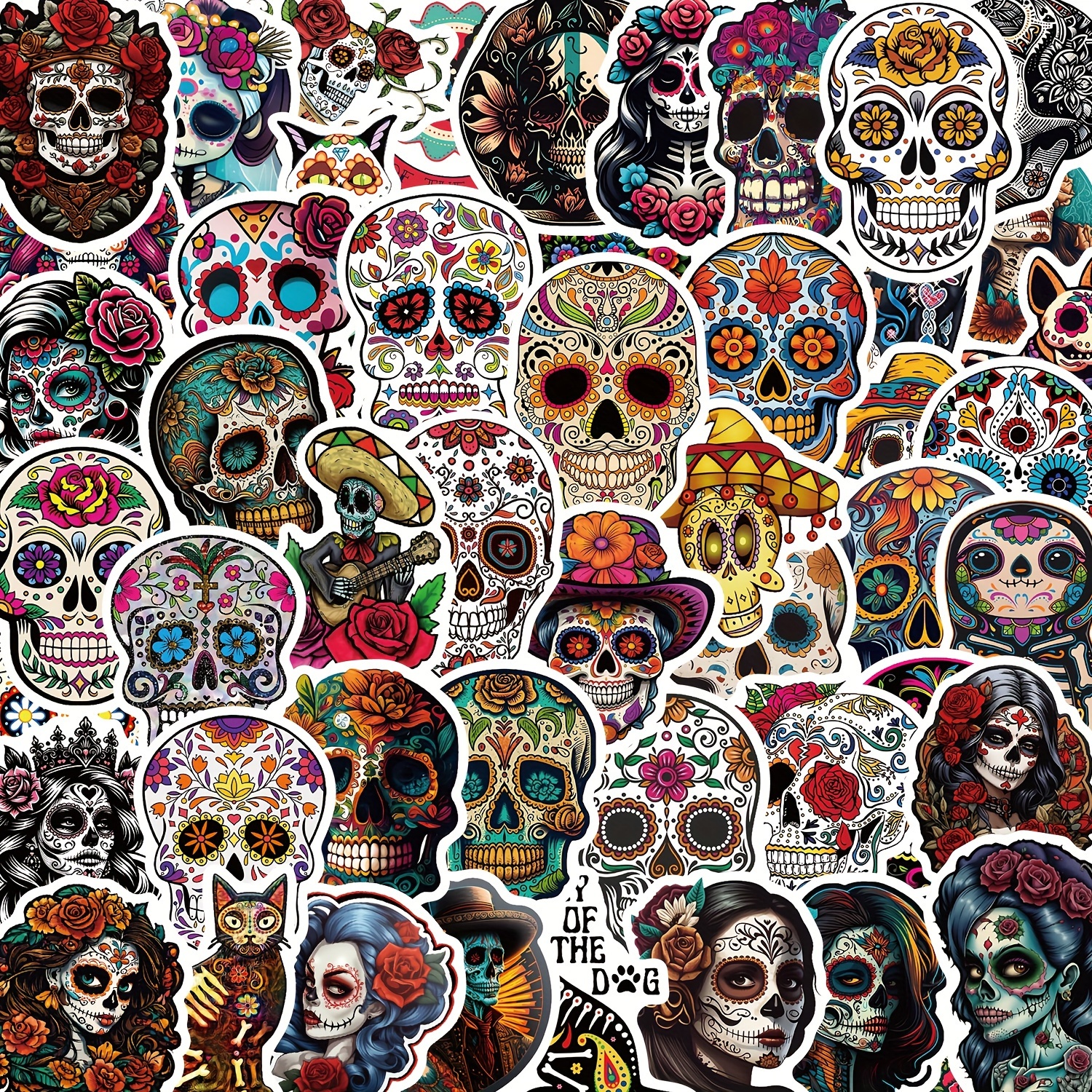 Image of Gutbd 50pcs Stickers - Durable Pvc, Reusable Decals For Laptops, Water Bottles, Skateboards & Phone Cases, Cartoon Skeleton, Scrapbooking, Irregular Shapes