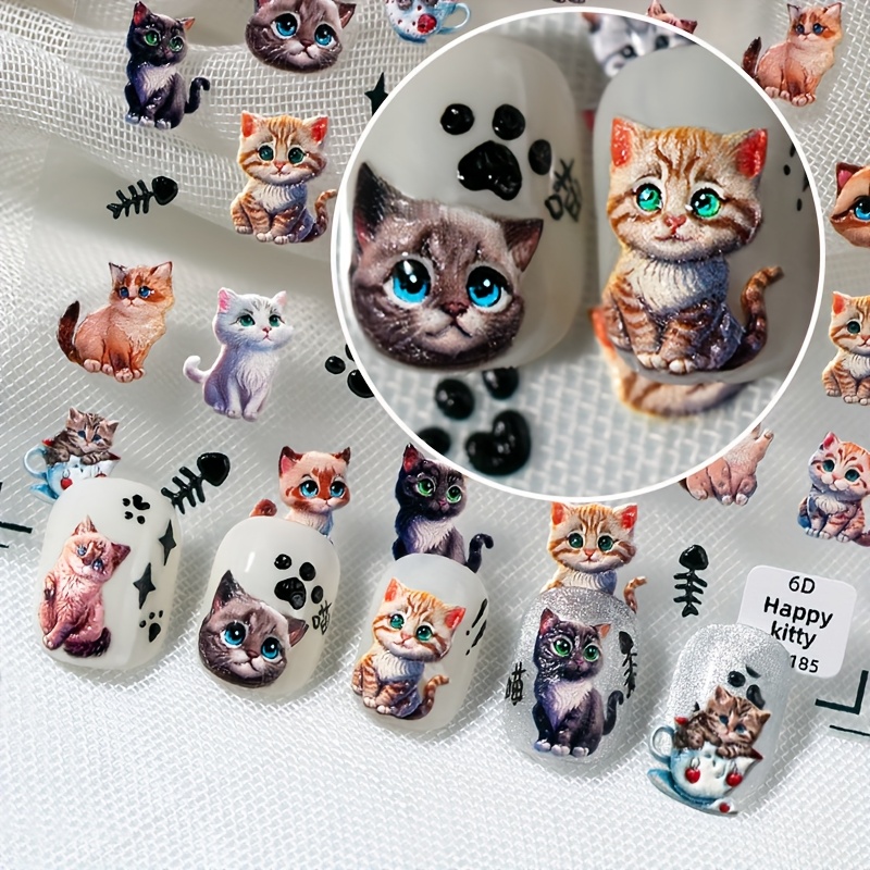 Image of A Cute Blue Cat Nail Art Sticker With Big, Lovable Eyes That Everyone . Its Sparkling, Bright Eyes Are Very , Making It Perfect For And Love Small Animals. To Collect And Use