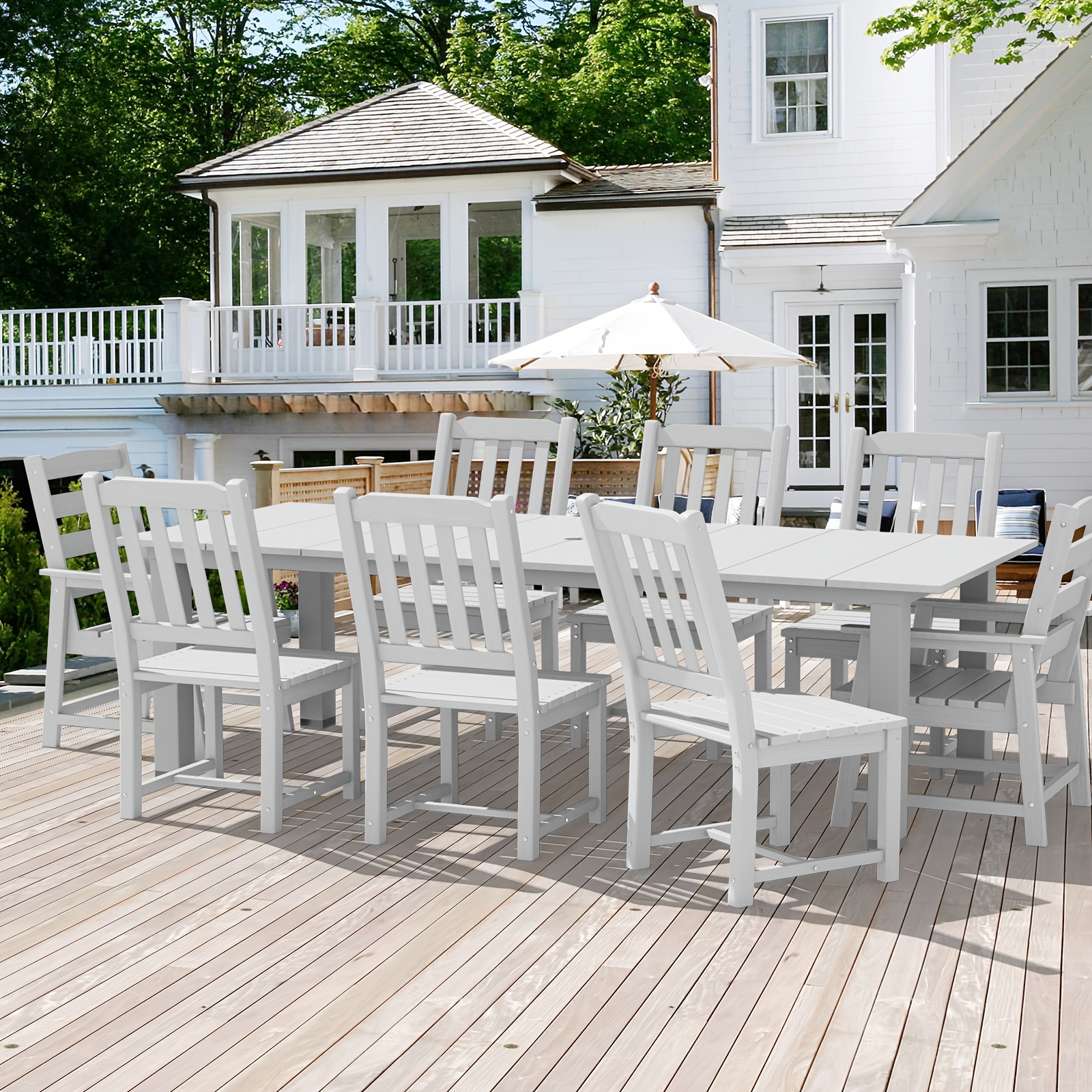 HDPE Plastic Wood Patio Table and Chair Set, Outdoor Garden Leisure Table and Chairs, Durable and Easy to Clean