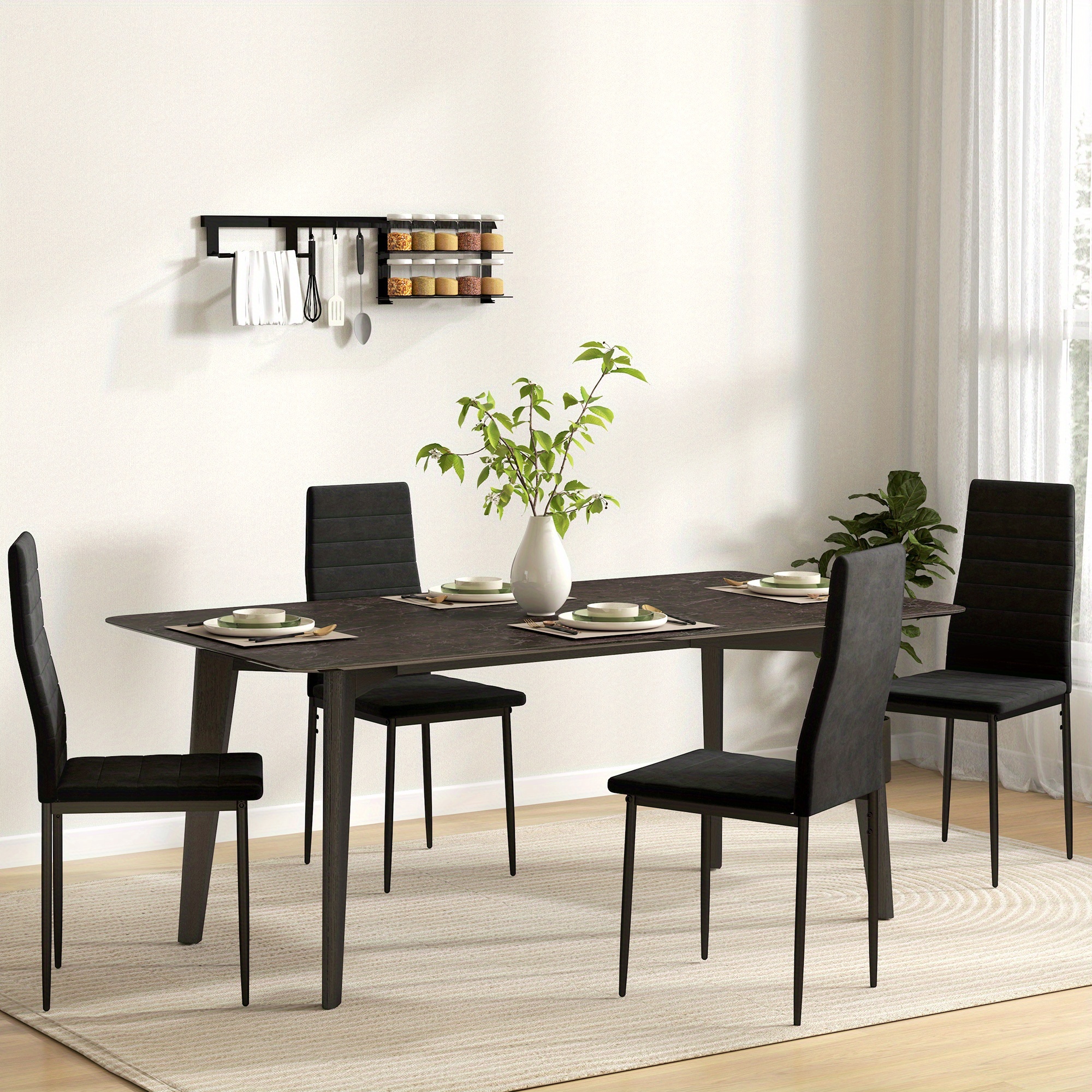 TEMU Chaises de salle à manger HOMCOM, ensemble de 4, chaises d'accent rembourées, dos, noir