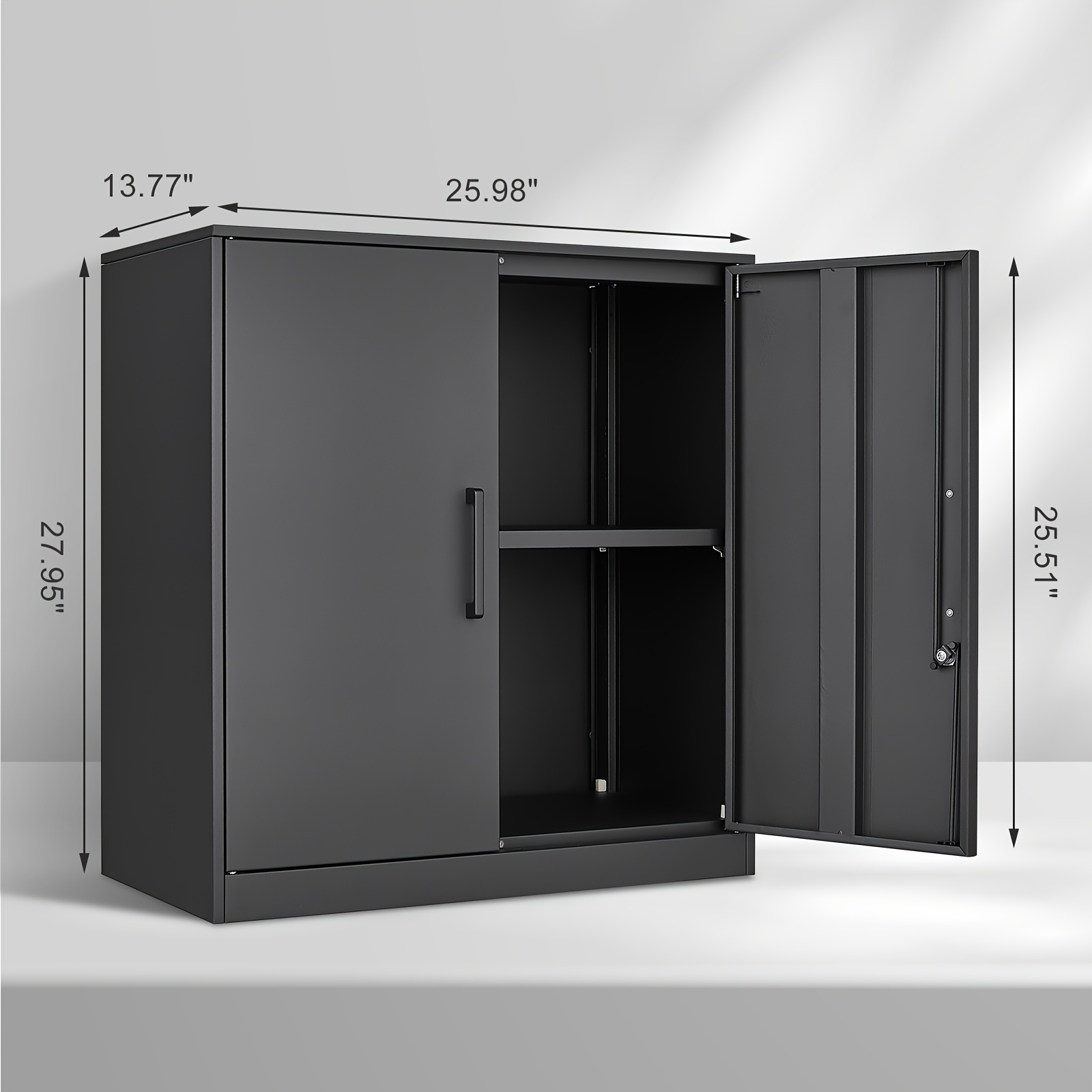 TEMU Black Metal Wall Storage Cabinet, Wall-mounted Locker Featuring 1 Adjustable Shelf And Lockable Doors, Ideal For In Home Office, Garage, Utility