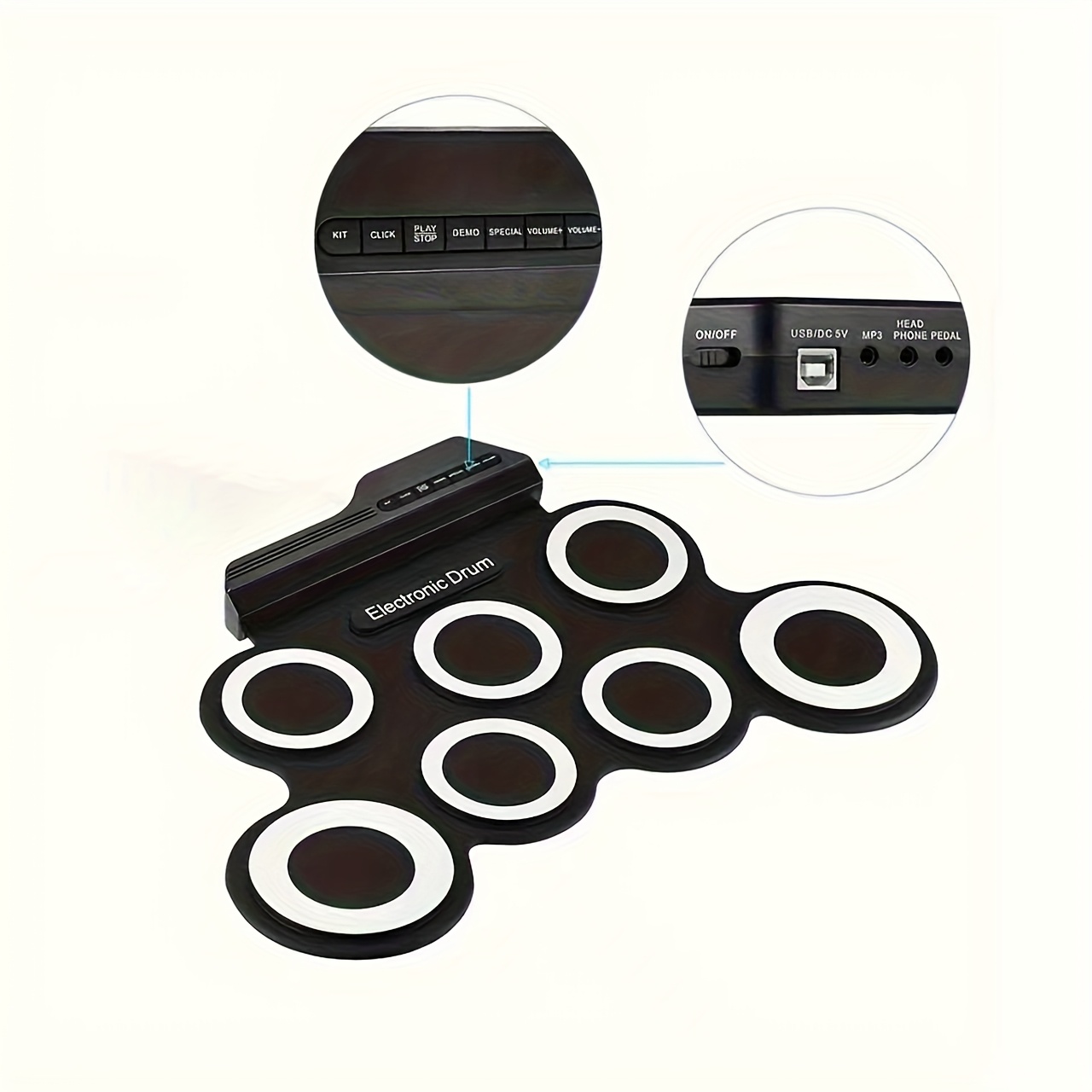 Kit de Batería Electrónica Portátil Plegable para Principiantes Adultos, Salida USB MIDI, Soporte para Auriculares, Metrónomo Integrado, Diseño Ahorrador de Energía, Sin Altavoz Incluido