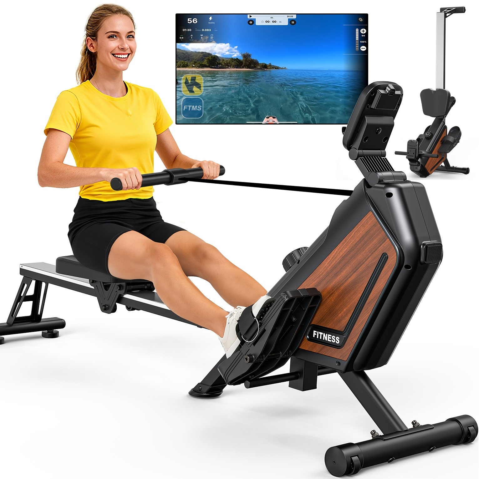 Vowvit Rowing Machine For Home, Foldable: 300 Newton 16 Levels Magnetic Resistance Rowing Machine - Wireless Rowing Machine With 160 Kg Weight Capacity, Without Battery