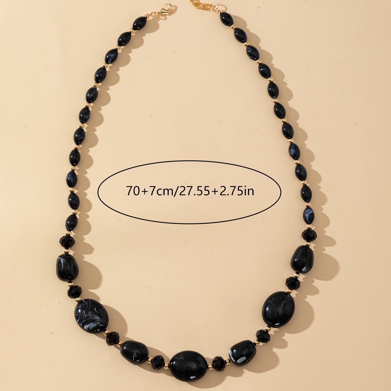 TEMU Bohemian Simple Style Acrylic Bead Necklace Set - Elegant Black Long Strand Fashion Jewelry For Daily And Party Occasions - Versatile All-season Accessory