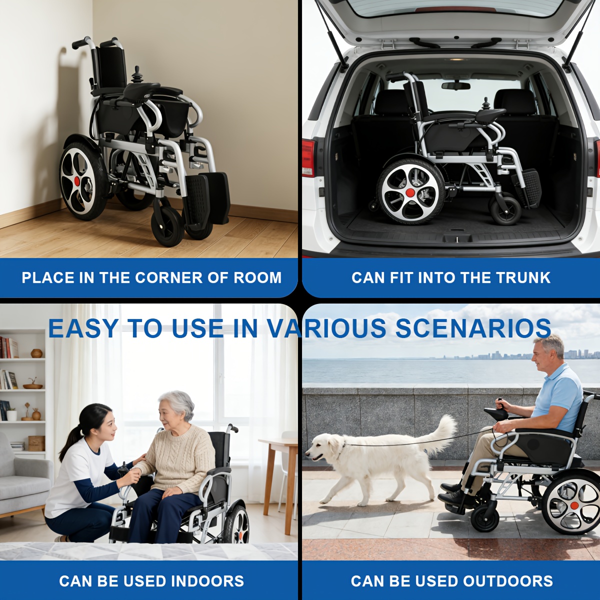 aluminum alloy frame electric wheelchair 24v 20ah lithium battery 500w motor 400 lbs weight capacity 17 inch wheels foldable with dual brakes and thickened integrated backrest Product details 3