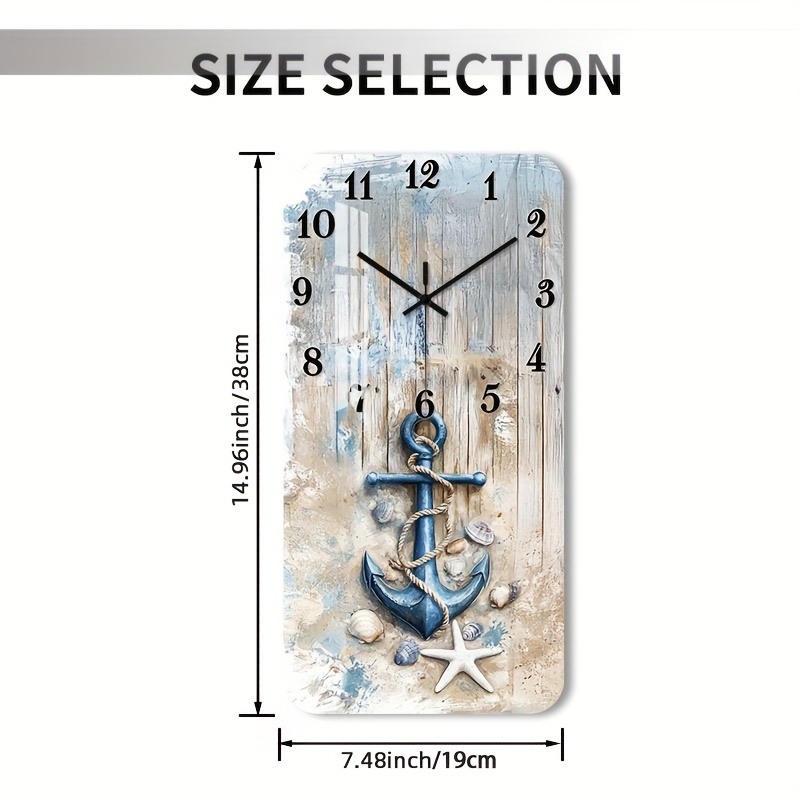 TEMU 1pc Of Non-ticking Wooden Wall Clock, A Decorative Square Featuring Nautical Elements Like An Anchor And Shells. Ideal For Use In A Bedroom,