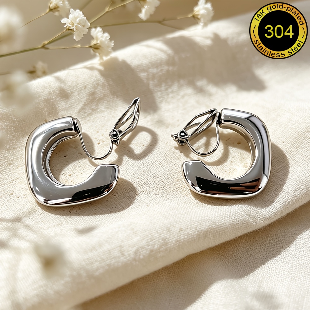 Women's Stainless Steel 18K Golden Plated Clip-On Earrings
