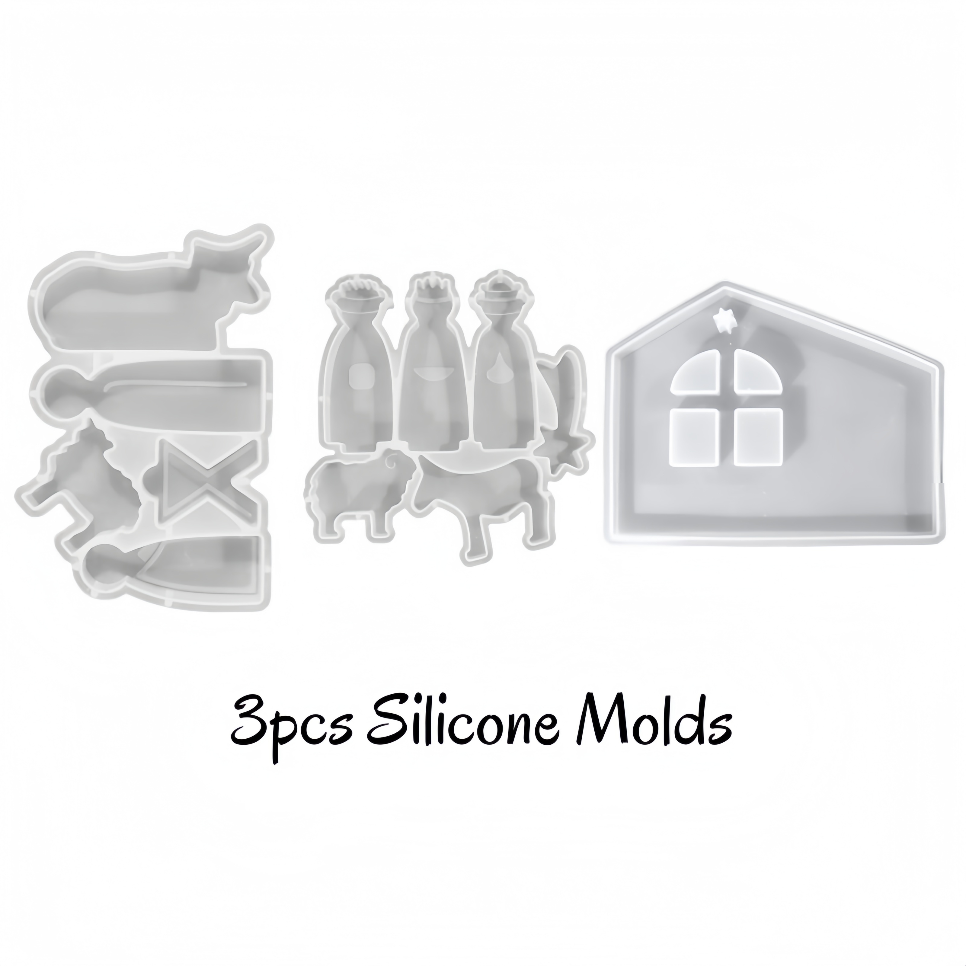 Image of 3pcs/set Christmas Figurine Silicone Molds, Resin Casting Molds, Plaster Molds, Abstract Human Decoration, Home Display Molds, Holiday Ornaments, Home Decor Craft Supplies