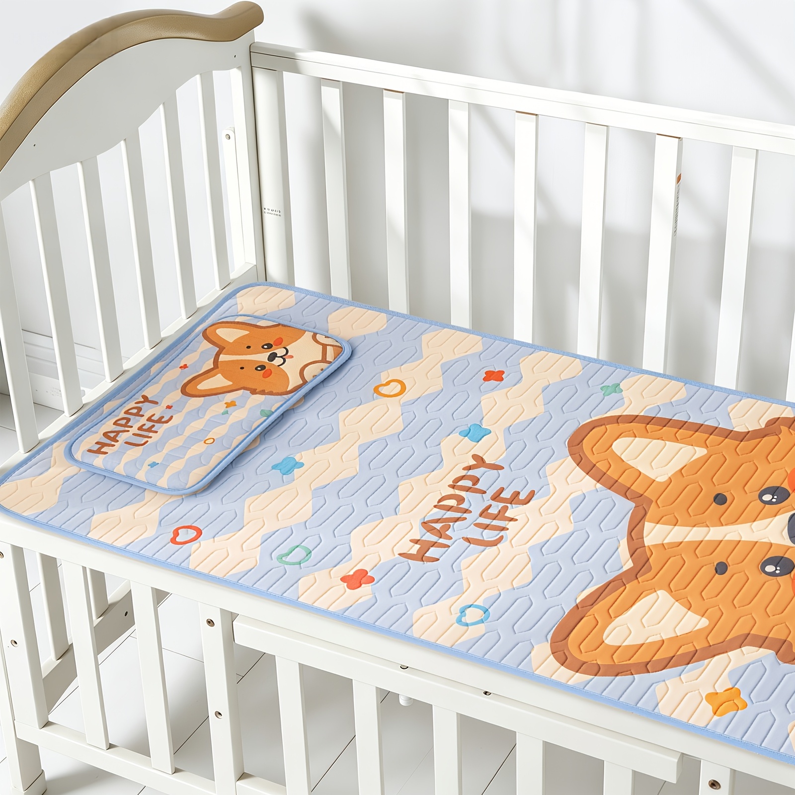 Image of 1 Set Of 2pcs: Baby Bed Cooling Mat And Pillow Cartoon Print Baby Cooling Mat And Pillow Complete Set, To Buy Pillowcases Separately Cooling, Breathable, And Sweat-free Fits Standard Baby Bed Size