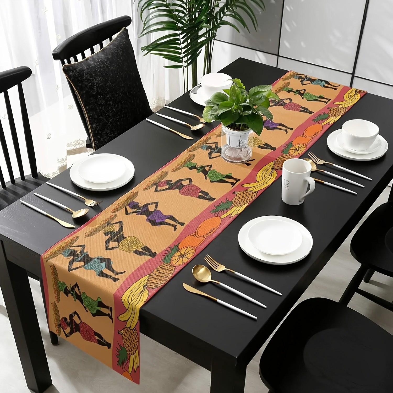 

1pc, African Woman Sihouettes Linen Table Runners, Dresser Scarf, Table Decor, Reusable Kitchen Dining Table Runners