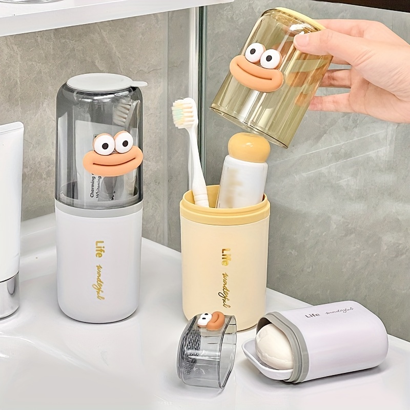 

Cartoon Character Toothbrush And Toothpaste Travel Holder Set - Hypoallergenic Portable Bathroom Cup And Storage Case - Essential Travel Accessory For Business And Personal Use, Home Decor Organizer