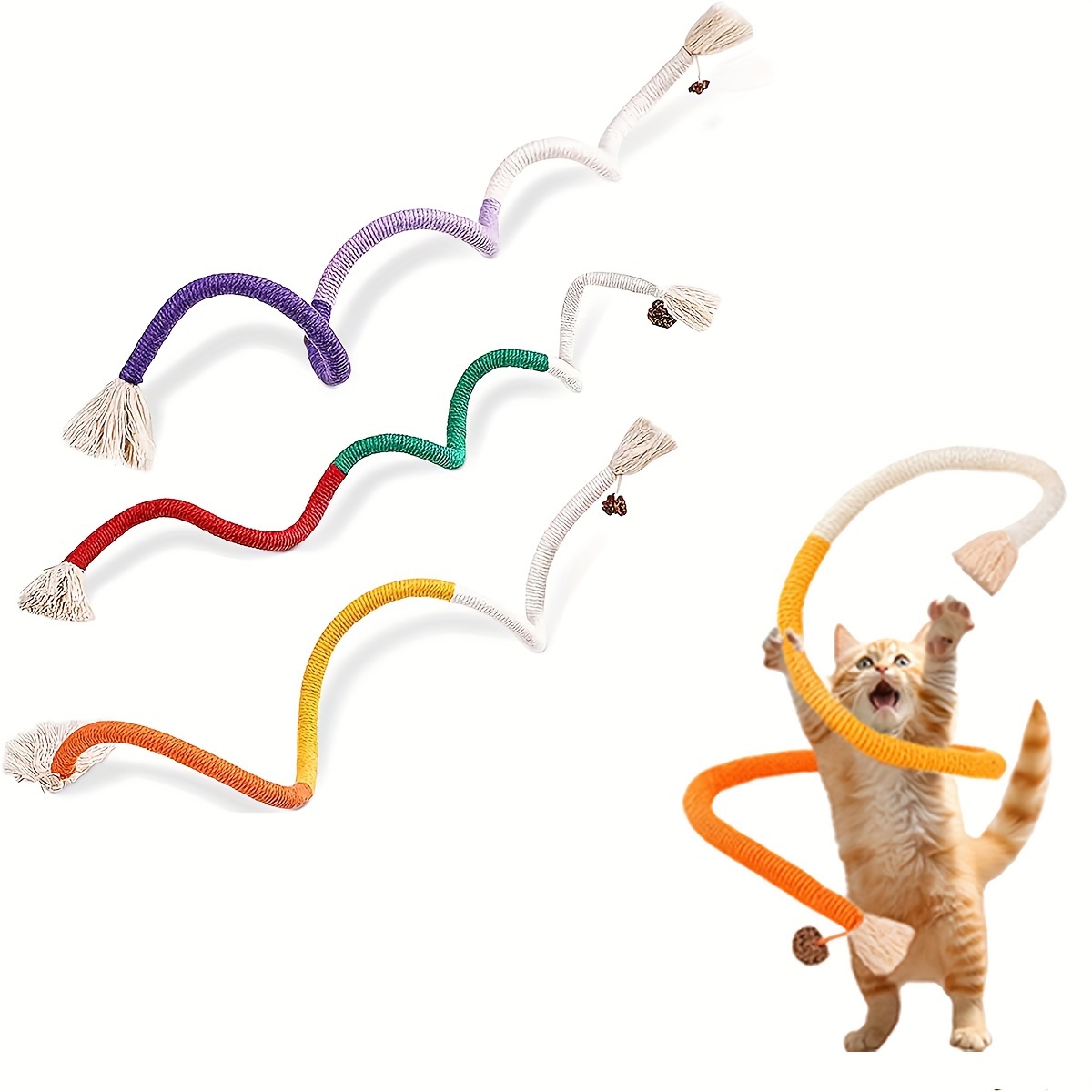 

3pcs Cotton Rope Cat Toys For Indoor Cats, Interactive Cat Rope Toys With Silvervine Fruit For Cats And Kittens, Handmade Pet Chew Toys For Teeth Cleaning
