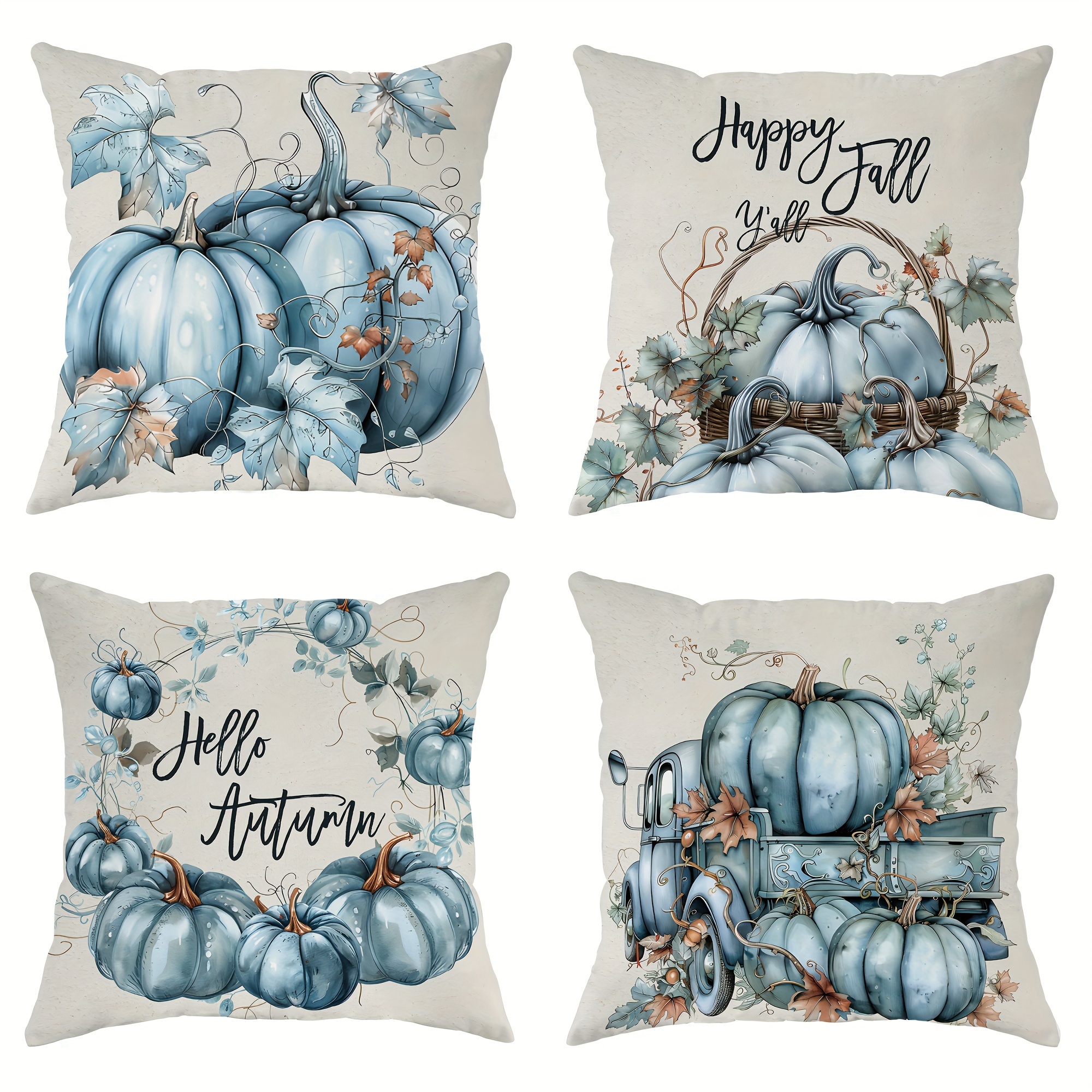 

4 Pack Velvet Fall Thanksgiving Pillow Covers 18x18 Inch, Farmhouse Rustic Truck Pumpkin Maple Design, Machine Washable, Zippered Polyester Decorative Cushion Covers For Living Room, Sofa, Bedroom