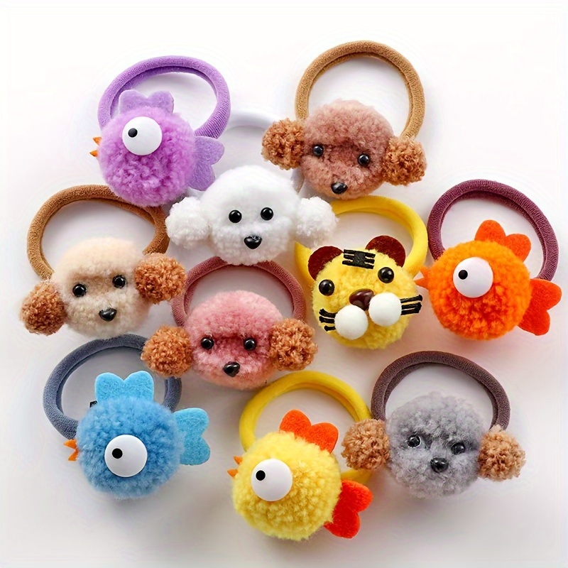 

2pcs Cute Hair Ties For Women - Soft, Elastic Ponytail Holders With Cartoon Animal Designs, Colorful Fur Scrunchies & Wristbands Set, & Parties