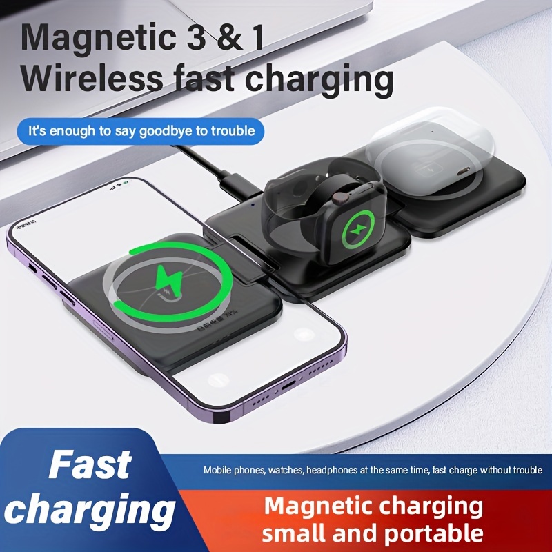 

Magnetic Wireless Charger 3 In 1 Foldable Wireless Charging Station For Iphone 15 14 13 12 Pro Max Watch 8 9 Charger Stand