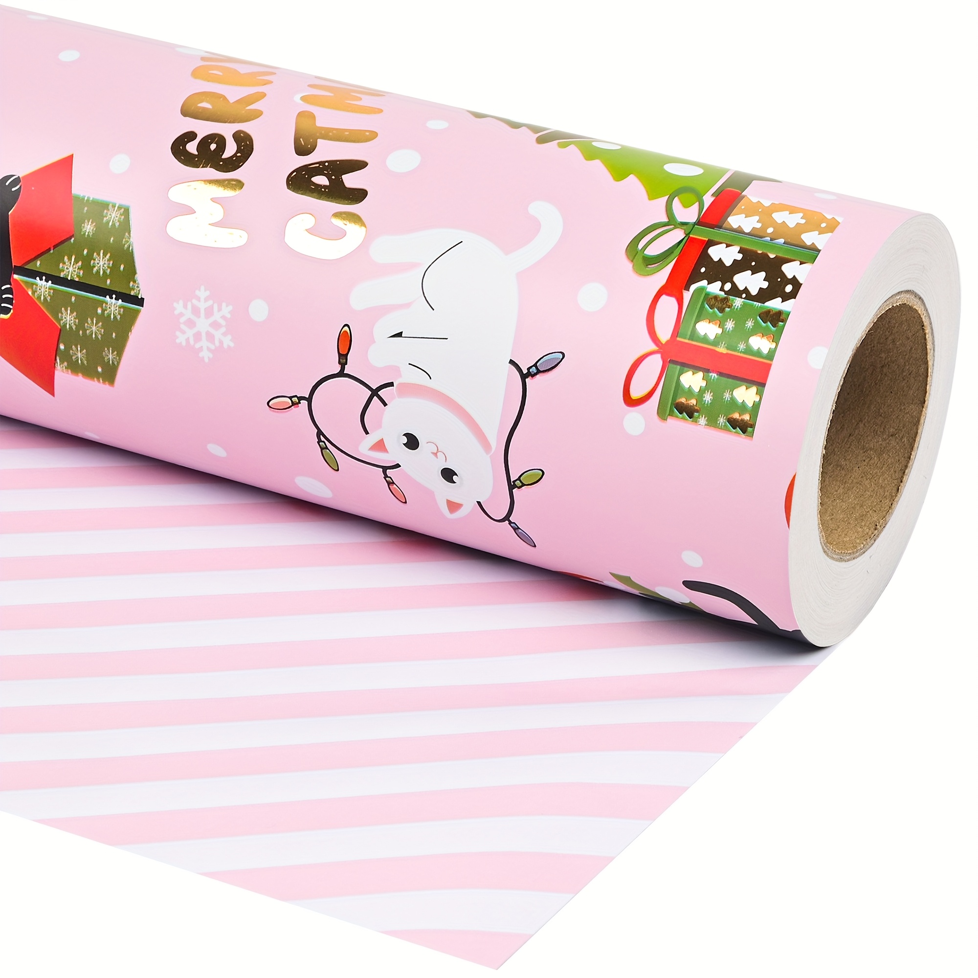 Image of 1 Roll Christmas Foil Wrapping Paper - Double-sided Christmas Wrapping Paper - Pink Christmas , Ideal For Holiday Party Decorations, 17 Inches X 16.5 Feet