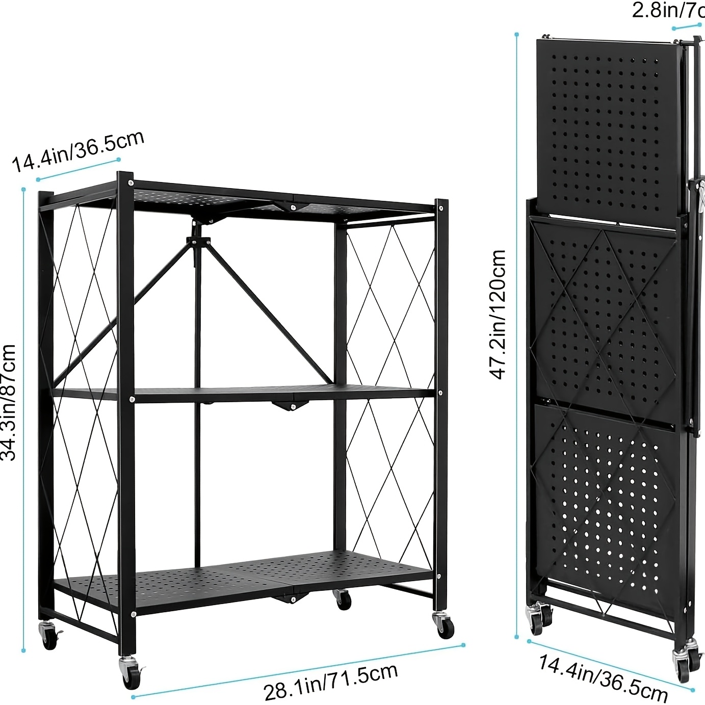 TEMU Étagère de rangement pliable à 3/4 niveaux avec roulettes, grand rayonnage de , étagère autoportante en métal doré, étagère d'organisation ,